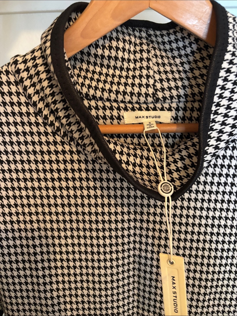 Max Studio Black & White Houndstooth Short-Sleeve Tunic - Picture 2 of 3